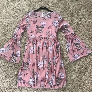Floral Long Sleeve Bell Sleeve Skater Dress Size M